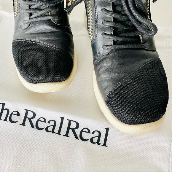 GIUSEPPE ZANOTTI Black White Leather Fabric Zipper Zip Lace Up Sneakers Shoes 37 - Picture 7 of 16